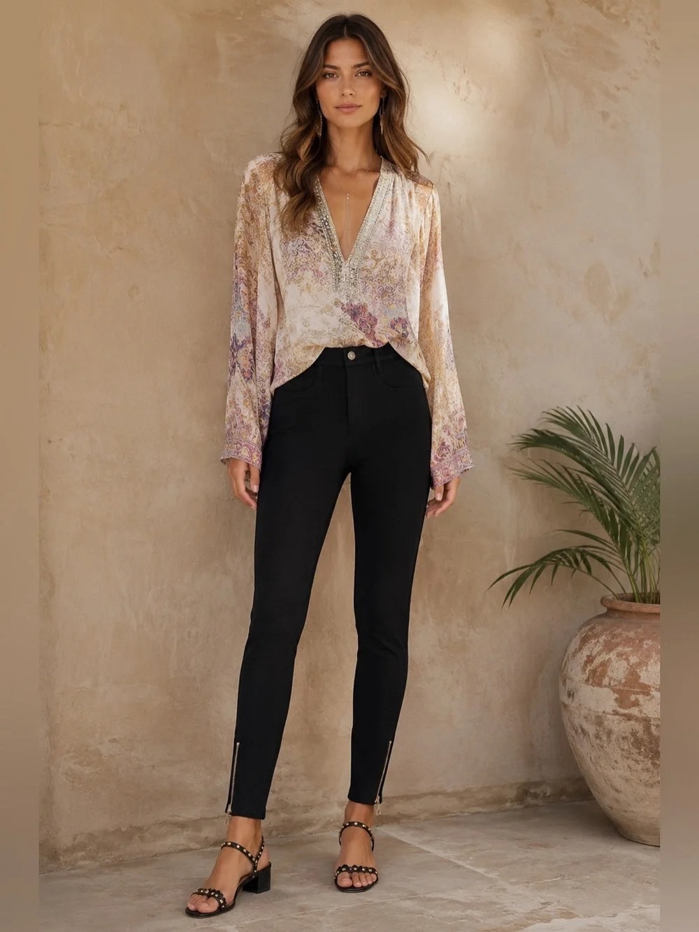 Hale Bob Black Ponte Skinny Pants Ankle Zip Size Small NWT $168